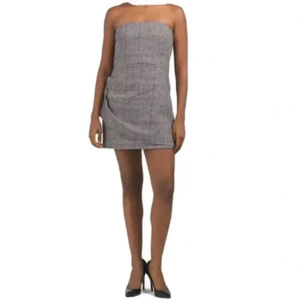House of Harlow 1960 Plaid Wool Blend Ruched Side Mini Dress NWT Small